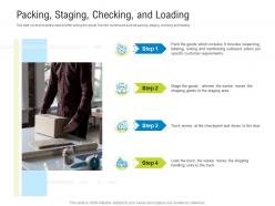 Logistics management optimization packing staging checking and loading ppt model icon