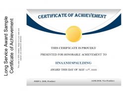 Long service award sample certificate of achievement