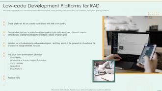 Low Code Development Platforms For RAD Rapid Application Development Model Ppt Graphics