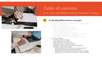 Low Cost And Differentiated Focused Strategy For Table Of Contents Ppt Slides Diagrams