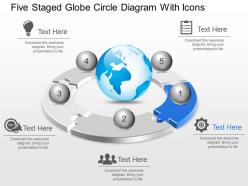 Lt five staged globe circle diagram with icons powerpoint template slide