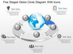 Lt five staged globe circle diagram with icons powerpoint template slide
