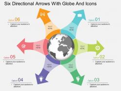 Lt six directional arrows with globe and icons flat powerpoint design
