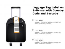 Luggage tag label on suitcase with country code and barcode