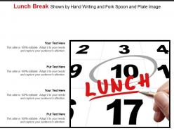Lunch break shown by hand writing and fork spoon and plate image
