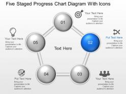 Lv five staged progress chart diagram with icons powerpoint template slide