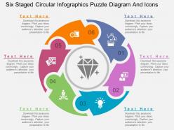 Lv six staged circular infographics puzzle diagram and icons flat powerpoint design