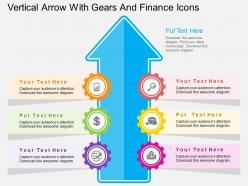 Lw vertical arrow with gears and finance icons flat powerpoint design