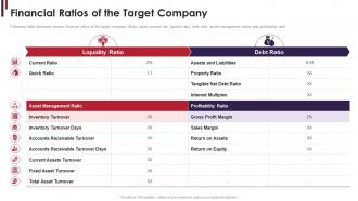 M and a due diligence financial ratios of the target company