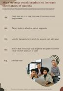 M And A M And A Strategy Considerations To Increase The Chances Of Success One Pager Sample Example Document