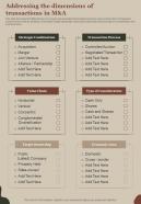 M And A Playbook Addressing The Dimensions Of Transactions In M And A One Pager Sample Example Document