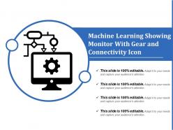 Machine learning showing monitor with gear and connectivity icon