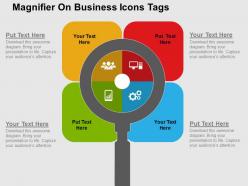 Magnifier on business icons tags flat powerpoint design