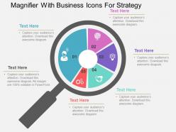Magnifier with business icons for strategy flat powerpoint design