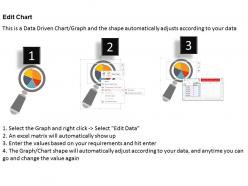 Magnifier with data driven pie chart powerpoint slides
