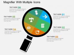 Magnifier with multiple icons flat powerpoint design