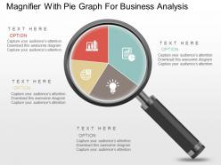 Magnifier with pie graph for business analysis powerpoint slides
