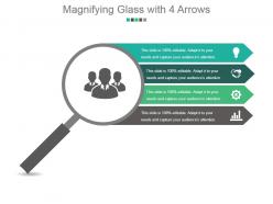 Magnifying glass with 4 arrows powerpoint slide inspiration
