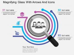 Magnifying glass with arrows and icons flat powerpoint design