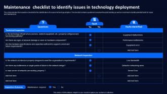 Maintenance Checklist To Identify Issues In Technology Deployment Plan To Improve Organizations