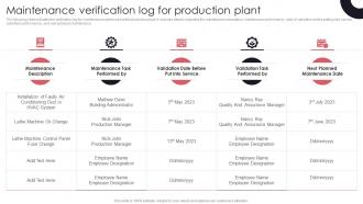 Maintenance Verification Preventive Maintenance Approach To Reduce Plant