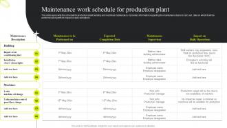 Maintenance Work Schedule For Production Plant Service Plan For Manufacturing Plant