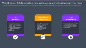 Major Business Relationship Techniques Utilized By Marketing Management Team