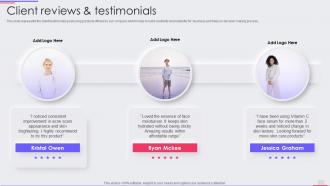 Makeup Product Company Profile Client Reviews And Testimonials Ppt Styles Infographics