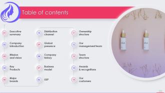 Makeup Product Company Profile Table Of Contents Ppt Styles Background Images