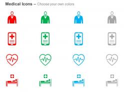 Male patient m health cardiogram medical supervision and treatment ppt icons graphics