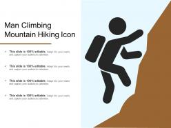 Man climbing mountain hiking icon