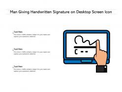 Man giving handwritten signature on desktop screen icon