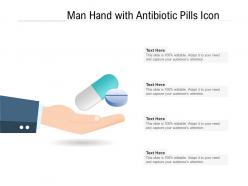 Man hand with antibiotic pills icon