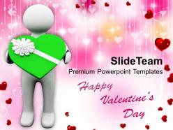 Man holding green heart valentines illustration powerpoint templates ppt themes and graphics 0213