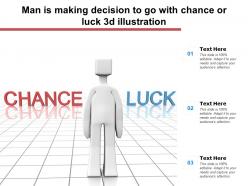 Man is making decision to go with chance or luck 3d illustration