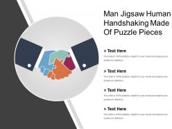 Man jigsaw human handshaking made of puzzle pieces