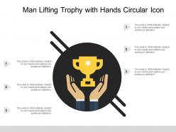 Man lifting trophy with hands circular icon