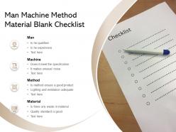 Man machine method material blank checklist