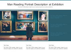 Man reading portrait description at exhibition