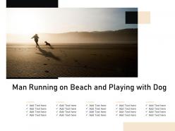 Man running on beach and playing with dog