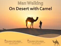 Man walking on desert with camel