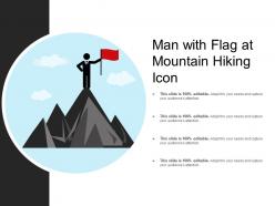 Man with flag at mountain hiking icon
