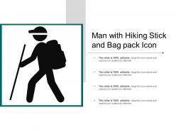 Man with hiking stick and bag pack icon