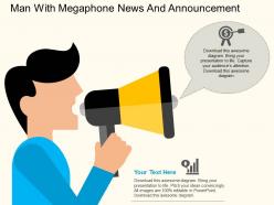 Man with megaphone news and announcement flat powerpoint design