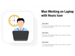 Man working on laptop with hours icon