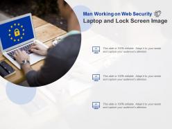 Man working on web security laptop and lock screen image