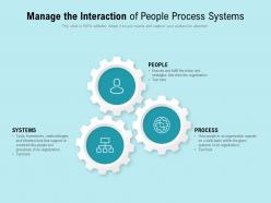 Manage the interaction of people process systems