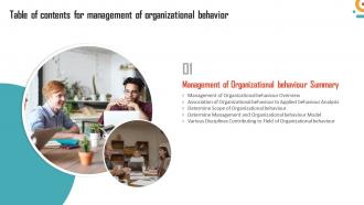 Management Of Organizational Behavior For Table Of Contents Ppt Icon Inspiration