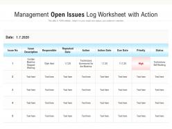 Management open issues log worksheet with action