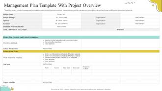 Management Plan Template With Project Overview